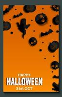 Lycklig halloween fest posters eller broschyr bakgrund i papper skära stil. vektor