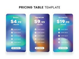 Preisgestaltung Tabelle Vorlage mit hell Gradient Farbe und 3 Entscheidungen zum Webseite vektor