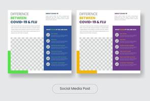 skillnad covid och influensa sociala medier post banner mall uppsättning vektor