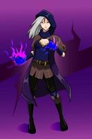 Hexenfrau mit lila Feuer-Charakter-Design vektor