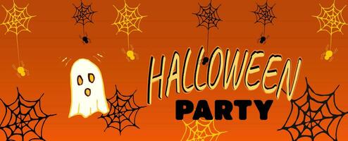 vektor halloween bakgrund horisontell baner med spöke, Spindel, Spindel webb. reklam kopia Plats