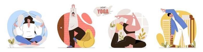 deine Yoga-Konzeptszenen eingestellt vektor