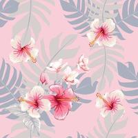 nahtloses Blumenmuster rosa Hibiskus- und Orchideenblüten auf pastellfarbenem, isoliertem Hintergrund. Vektor-Illustration Aquarell Handzeichnung. vektor
