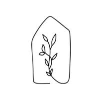Öko Haus Blatt Logo. einfach Kalligraphie Natur Vektor bio Symbol. Nachlass die Architektur Konstruktion zum Design. Kunst Zuhause Jahrgang Hand gezeichnet Grün Garten Element