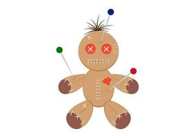 voodoo docka med stygn och nålar vektor illustration isolerat på vit bakgrund