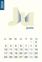 minimalistisk kalender mall för juni 2024, vektor kalender i spanska språk.