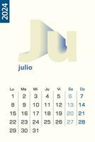 minimalistisch Kalender Vorlage zum Juli 2024, Vektor Kalender im Spanisch Sprache.