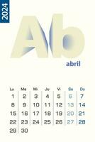 minimalistisch Kalender Vorlage zum April 2024, Vektor Kalender im Spanisch Sprache.