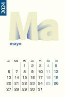 minimalistisk kalender mall för Maj 2024, vektor kalender i spanska språk.