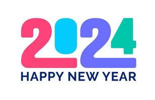 2024 glücklich Neu Jahr bunt Text Logo Typografie Design Konzept. Weihnachten Schöne Grüße mit 2024 Zahlen im das bilden von farbig befleckt Glas. Kunst Design Vorlage 2024. Kalligraphie Vektor Illustration.