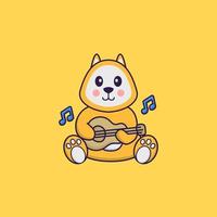 söt hund som spelar gitarr. djur tecknad koncept isolerad. kan användas för t-shirt, gratulationskort, inbjudningskort eller maskot. platt tecknad stil vektor