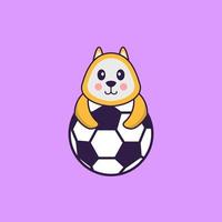 söt hund som spelar fotboll. djur tecknad koncept isolerad. kan användas för t-shirt, gratulationskort, inbjudningskort eller maskot. platt tecknad stil vektor