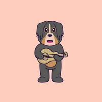 süßer Hund, der Gitarre spielt. Tierkarikaturkonzept isoliert. kann für T-Shirt, Grußkarte, Einladungskarte oder Maskottchen verwendet werden. flacher Cartoon-Stil vektor