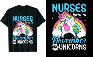 sjuksköterskor född i november är unicorns eller födelsedag t skjorta design eller unicorns t skjorta design eller affisch design eller sjuksköterskor t skjorta design eller enhörning vektor