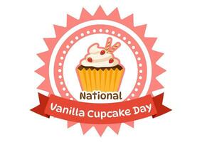 National Vanille Cupcake Tag Vektor Illustration auf 10 November von Cupcakes mit Erdbeere und Vanille Sahne im eben Karikatur Rosa Hintergrund Design