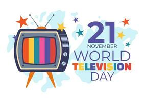 Welt Fernsehen Tag Vektor Illustration auf November 21 mit Fernseher zum Netz Banner oder Poster im eben Karikatur Hintergrund Design