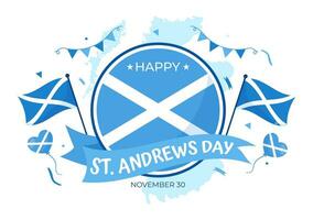 glücklich st Andrew Tag Vektor Illustration auf 30 November mit Schottland Flagge im National Urlaub Feier eben Karikatur Blau Hintergrund Design