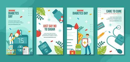 värld diabetes dag social media berättelser platt tecknad serie hand dragen mallar bakgrund illustration vektor
