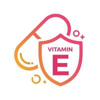 vitamin e piller skydda ikon logotyp skydd, medicin hed vektor illustration