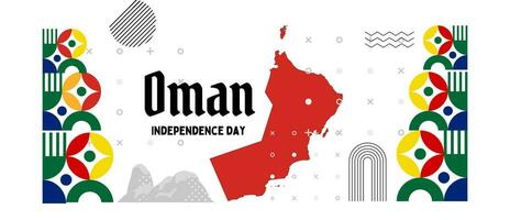 Oman National Tag Banner zum Unabhängigkeit Tag Jubiläum. Flagge von Oman und modern geometrisch retro abstrakt Design vektor
