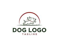 Hund Silhouette im das Gras Logo Design auf Weiß Hintergrund Vektor Vorlage.