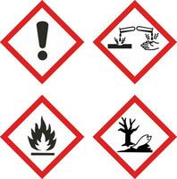 ikoner, clp tecken frätande fara vatten- varning brandfarlig vektor