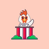 söt kyckling är en biljettvakt. djur tecknad koncept isolerad. kan användas för t-shirt, gratulationskort, inbjudningskort eller maskot. platt tecknad stil vektor