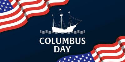 Lycklig columbus dag illustration horisontell baner med amerikan flagga vektor