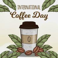 Hand gezeichnet International Kaffee Tag Illustration Design vektor