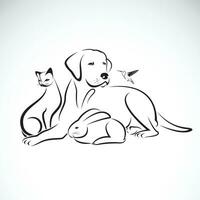 vektor grupp av husdjur på vit bakgrund. hund, katt, brummande fågel, kanin, lätt redigerbar skiktad vektor illustration.
