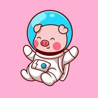 süß Schwein Astronaut schwebend Karikatur Vektor Symbol Illustration. Tier Technologie Symbol Konzept isoliert Prämie Vektor. eben Karikatur Stil