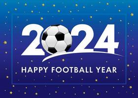 glücklich Fußball Jahr 2024 Blau Banner Nummer Design mit Fußball Ball Sport Wettbewerbe Dekoration vektor