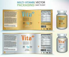 Multivitamin Etikett, Vitamin Pack, Ergänzung Etiketten, Vektor Flasche, Flasche Etikett, Ernährung Ergänzung Etikett, Verpackung Vorlage Design, kostenlos Vektor Etikett, Medizin Pack