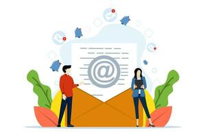 Email Marketing Kampagne Konzept, online Geschäft Strategie, Werbung, Email Newsletter, Nachricht, Marketing Konzept zum Landung Buchseite, Banner, Sozial Medien, Infografik. eben Vektor Illustration.