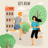 Vektor illustration av löpande kvinna och man. Hälsosam livsstil.