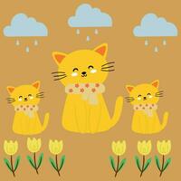 hand dragen tecknad serie söt katt, bär en scarf, för hälsning kort vektor