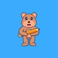 söt björn som håller en penna. djur tecknad koncept isolerad. kan användas för t-shirt, gratulationskort, inbjudningskort eller maskot. platt tecknad stil vektor