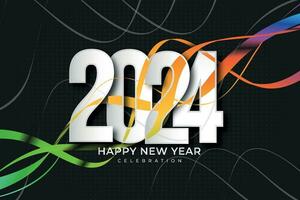 glücklich Neu Jahr 2024. Weiß Zahlen mit Bänder und Konfetti auf ein Weiß Hintergrund. vektor