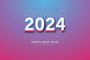 glücklich Neu Jahr 2024. festlich realistisch Dekoration. feiern Party 2024 auf Blau Hintergrund vektor