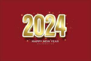 Lycklig ny år 2024. gyllene 3d tal med guld konfetti och vit stil på elegant bakgrund vektor