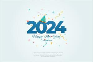 glücklich Neu Jahr 2024. festlich realistisch Dekoration. feiern 2024 Party auf ein Party Hintergrund vektor