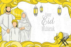 eid Mubarak Hintergrund mit Hand gezeichnet Illustration vektor