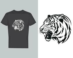 djärv grafisk tiger huvud design på svart t-shirt vektor