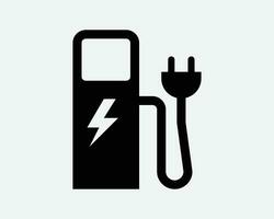 ev laddare ikon elektrisk fordon elektricitet kraft laddning station bil förnybar tillförsel svart vit form vektor ClipArt illustration tecken symbol