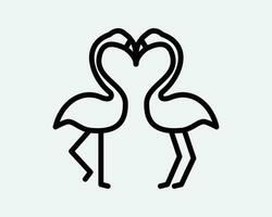 Flamingo Linie Symbol zwei Vogel Liebe Liebhaber Paar Romantik romantisch Tierwelt Tier Zoo Natur zusammen Karikatur schwarz Weiß Gliederung gestalten Zeichen Symbol Vektor