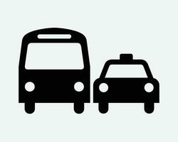 Bus und Taxi Symbol Öffentlichkeit Transport Transport Vorderseite Aussicht frontal Ansatz Fahrzeug Zeichen Symbol Passagier Taxi Reise schwarz gestalten Vektor Zeichen Symbol