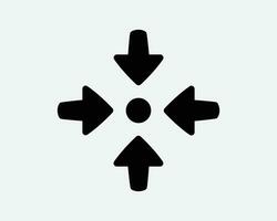 sammankomst punkt ikon nödsituation evakuering planen placera fyra 4 pilar pil pekande svart vit översikt form vektor ClipArt illustration tecken symbol