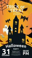 glücklich Halloween Party Poster mit Fledermäuse , Kürbisse und Geist Illustration Vektor. vektor