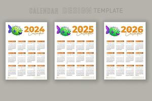 2024 zu 2026 Kalender Design Vorlage zum glücklich Neu Jahr Planer vektor