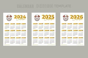 2024 till 2026 kalender design mall för Lycklig ny år planerare vektor